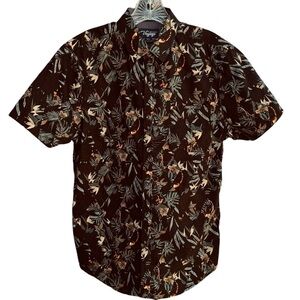 Craft+Flow Voyage Black Tropical button down collared shirt Men's Small